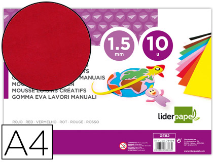 10h. goma EVA Liderpapel A4 60g/m² espesor 1,5mm. rojo